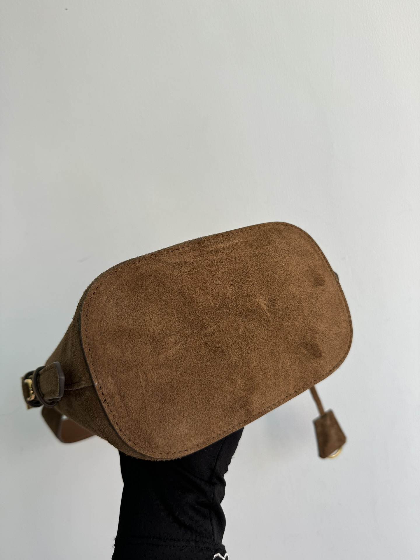 Pre-Owned Prada Suede Mini Bucket Bag - Cinnamon with Enameled Triangle Logo
