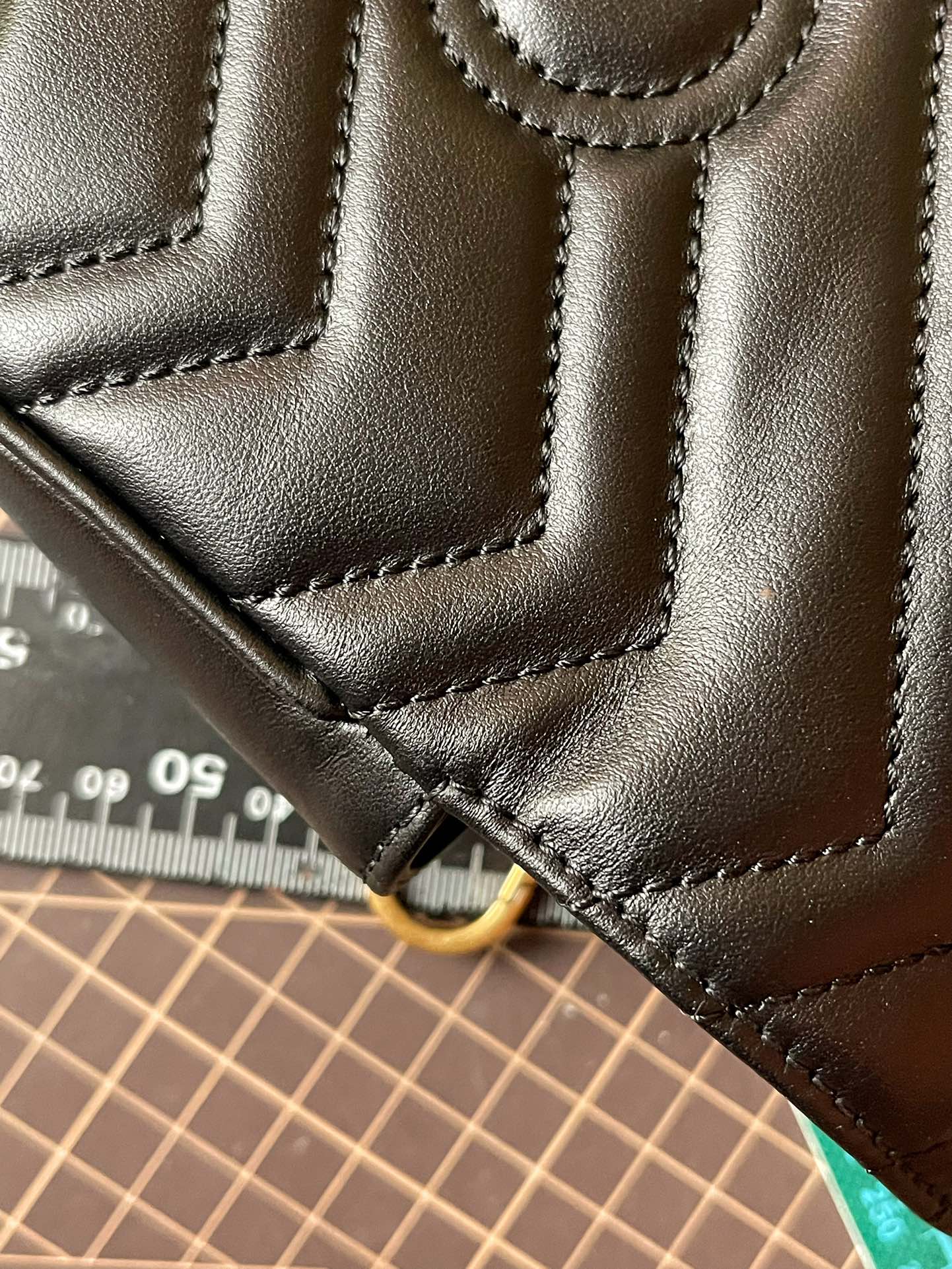 Pre-Owned Gucci GG Marmont Chain Shoulder Bag - Black Chevron Leather, Vintage Gold Hardware